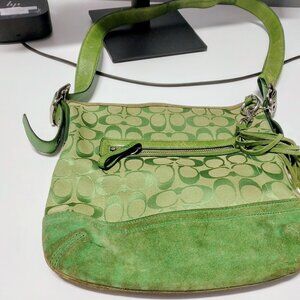 COACH Neon Lime Green Signature Monogram Soho Y2K Bag RARE Color Tassel 9362